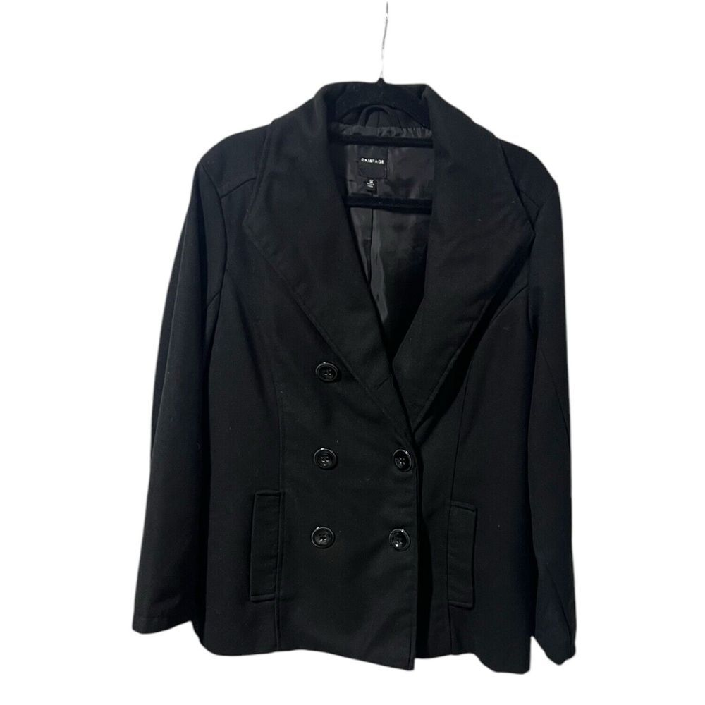 Rampage Black Double Breasted Collared Button Up Lined Pea Coat Pockets Size XL‎